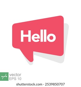 Hello text bubble, red speech message icon. Simple flat style. Chat design, cloud, vintage banner template, communication concept. Vector illustration isolated on white background. EPS 10.