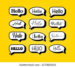 Hello text with chat bubble collection. greeting hello in speech bubble stickers