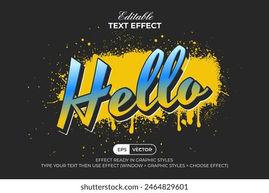 Hello Text Effect Graffiti Style. Editable Text Effect Vector.