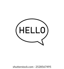 Un icono de texto "Hola" que simboliza un saludo o conversación.
