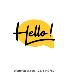 Hello! text. Speach bubble with words. 