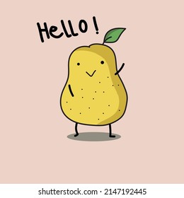 Hello this is mr.pears, he is yellow and he so cute. he always smile and make you happy with him