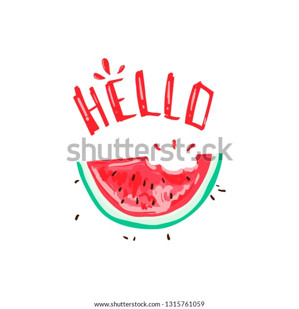 Hello Tropical Summer Slogan Watermelon Illustration Stock Vector