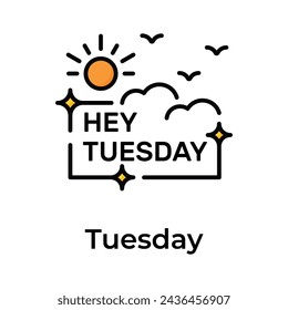 Hello tuesday icon design, beautiful words calligraphy, motivational inspirational phrase