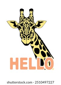 Hello typgraphy with giraffe image vector colorfull print design.