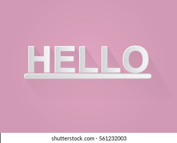 Hello typography paper art and craft style on pink background