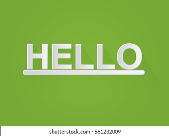 Hello typography paper art and craft style on green background