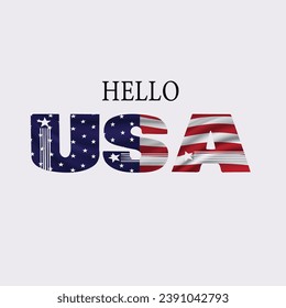Hello USA - word with continuous one line. Minimalist drawing of phrase illustration. USA country - continuous one line illustration.