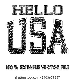 Hello USA - word with continuous one line. Minimalist drawing of phrase illustration. USA country - continuous one line illustration.