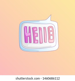 Hello vector cartoon icon. Illustration of speech cloud with word Hello. Welcome icon on pastel background