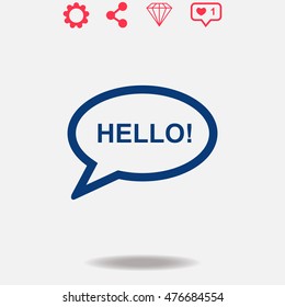 Hello vector icon on grey background.