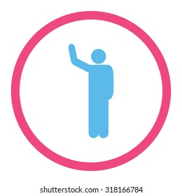 Hello vector icon. This rounded flat symbol is drawn with pink and blue colors on a white background.