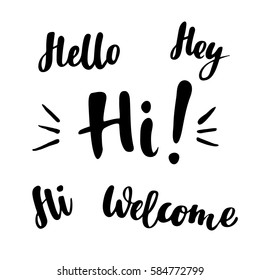 Hello: vector isolated illustration. Brush calligraphy, hand lettering. Inspirational typography poster