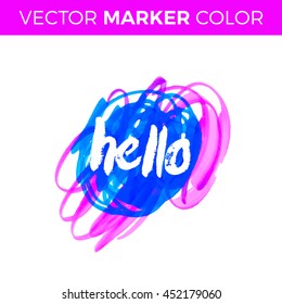 Hello. Vector lettering with hand drawn. Gift cards, birthday, scrapbooking, blogs.
