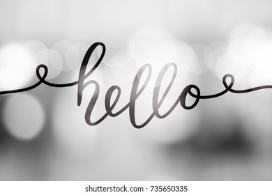 hello, vector lettering on blurred lights background