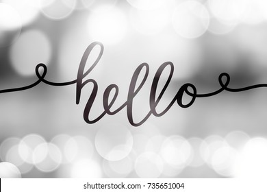 hello, vector lettering on blurred lights background