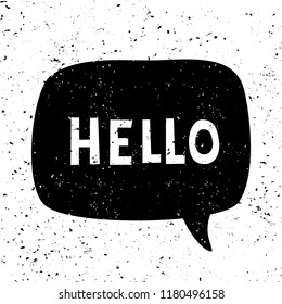 Adiós - diseño tipográfico de estilo vintage, texto en blanco, burbuja de habla negra, aislado en fondo blanco. Arte mural, tarjeta de felicitación, pantalones, diseño de publicaciones en medios sociales.