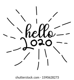 Adiós, bienvenido 2020, adiós 2019, Año Nuevo decorado y aislado en fondo blanco, tarjeta de regalo, invitación, saludo, dibujado a mano, vector EPS de tipografía