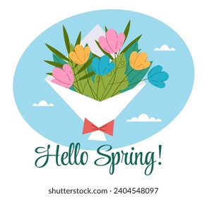 Hola bienvenido el concepto de flor de ramo de flores de la naturaleza de primavera. Ilustración gráfica del diseño del vector
