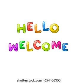 Hello, Welcome - vector lettering. Cartoon style, handwritten.