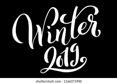 Hello Winter 2019 poster with handdrawn lettering. Happy new year holydays. Vector illustration.