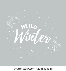 Hello Winter 2022. Lettering with snowflakes. Winter vector illustration.