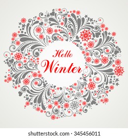 Hello winter abstract background. Round frame.Vector illustration.