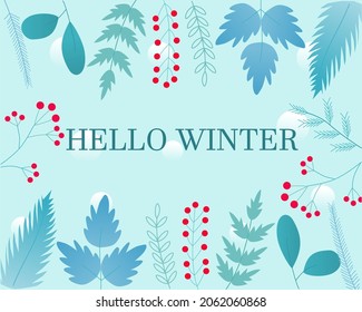hello winter background with leaves