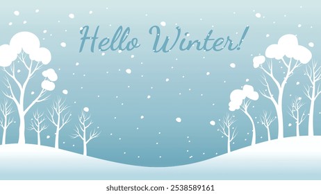 Hello winter. Winter background with snow and trees. Snowy forest