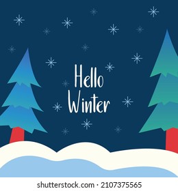 Hello winter banner with snow	

