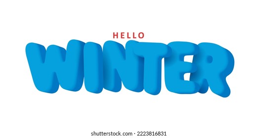 Hello winter big 3d blue rounded letters