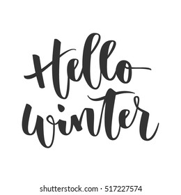 Hello winter black hand written inscription isolated on white background