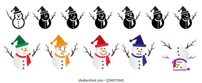 Hello Winter Blue winter landscape snowy funny Snowmen snowman Vector falling snow falling snowflake snowflakes Merry Christmas and Happy New Year xmas Shining snowfall snowball balls december ice