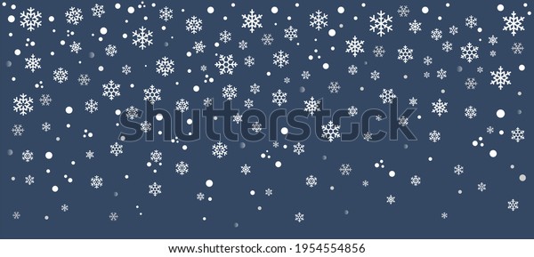 Hello, winter\
border, snow night. Falling snowflakes on dark blue background.\
Snowfall vector\
illustration.