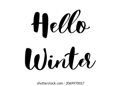 Hello Winter brush hand lettering text isolated for banner. Modern calligraphy slogan, vector EPS 10