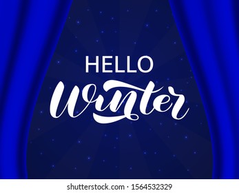 Hello Winter brush lettering. Vector illustration for card