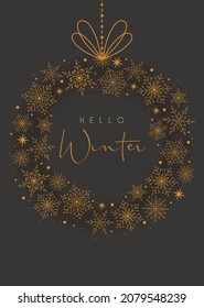 Hello Winter card with abstract snowflakes ball decoration