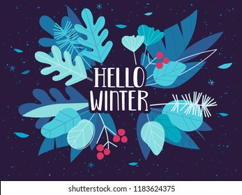 Hello Winter Card with Bouquet of Colorful Leaves