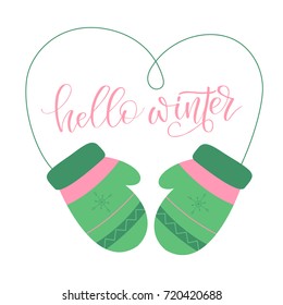 Hello winter card with modern calligraphic sign.