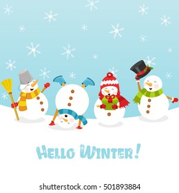 Hello Winter Card With Snowman