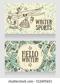 "hello winter" cards, banners for winter games and sports, vector illustration