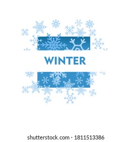 Hello Winter, Christmas, greeting or sale vector card design with snowflakes