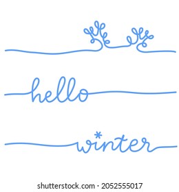 Hello winter continuous handwritting design. Greeting card with elegant text. Vector lettering.