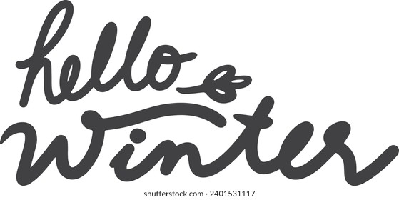 Hello Winter Cursive typography vector - Winter hand lettering inscription- Winter logo and sticker for invitation, greeting card, t shirt, print and poster. Hand drawn winter calligraphy banner