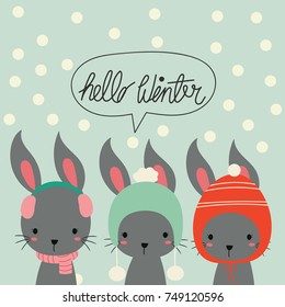 Hello winter. cute rabbit vector