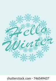 Hello winter decoration with snowflakes and text 
