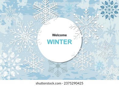 Hello, Winter design background. Origami snowfall. Vector