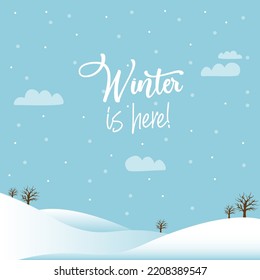 Hello winter design vector with winter snow landscape background