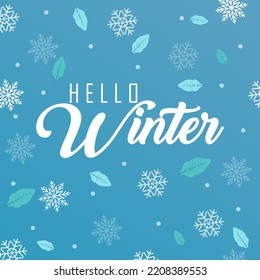 Hello winter design vector with winter snow landscape background