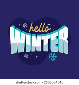 Hello Winter editable 3d text effect isolated on blue background. Banner, template concept for welcoming winter season holiday. Hello winter logo with modern typography vector illustration.